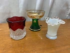 Vintage Fenton Milk Glass & Ruby EAPG Toothpick Holder & German Romer Liquer Cup