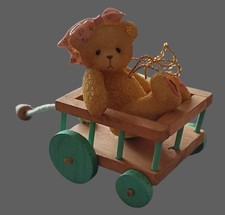 NIB Cherished Teddies Bear in Wagon Figurine Beige Green 707171