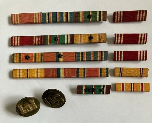 Original WW2 US Military Ribbon Bars Set & Pins Lot of 12 Militaria WWII War