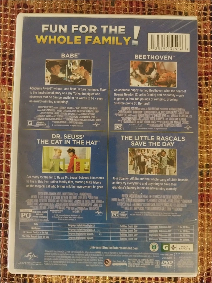 Babe /Beethoven /Cat in the Hat /Little Rascals DVD 4-Movie Fun Pack NEW, Sealed - Image 2 of 3