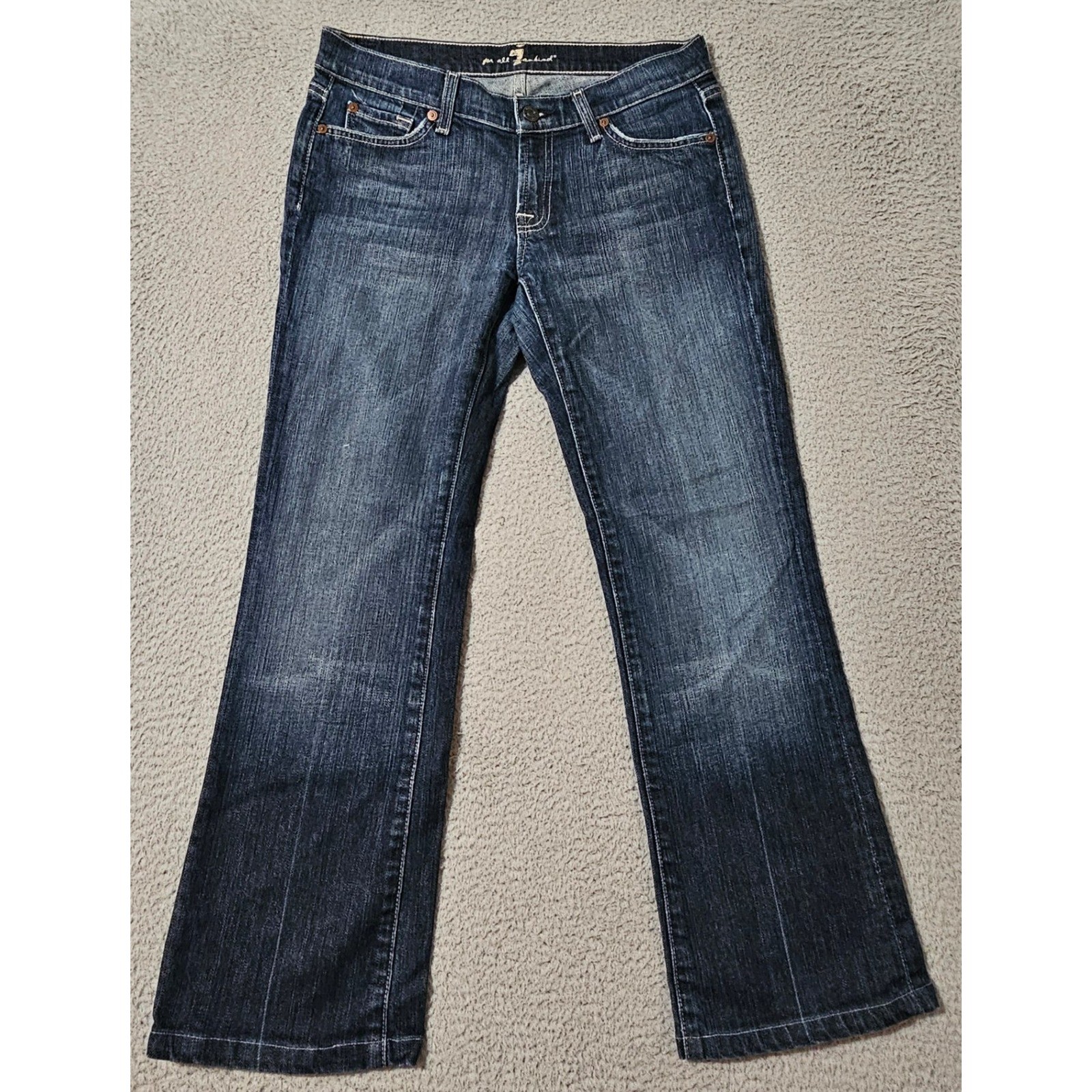 7 For All Mankind Bootcut Jeans Women's 29 Dark Wash Denim Stretch *HEMMED*