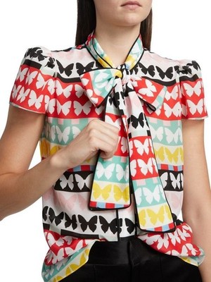 Alice Olivia Jeannie Butterfly Tie Neck Silk Top Womens Size Medium