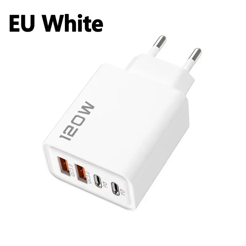 MARKENLOS 4-Port-Ladegerät mit 120 W, USB-C PD Quick Charge 3.0, Typ-C-USB-Ladegerät, Schn