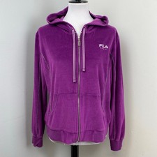 Fila Y2K Rich Purple Velour Track Hooded Jacket XL