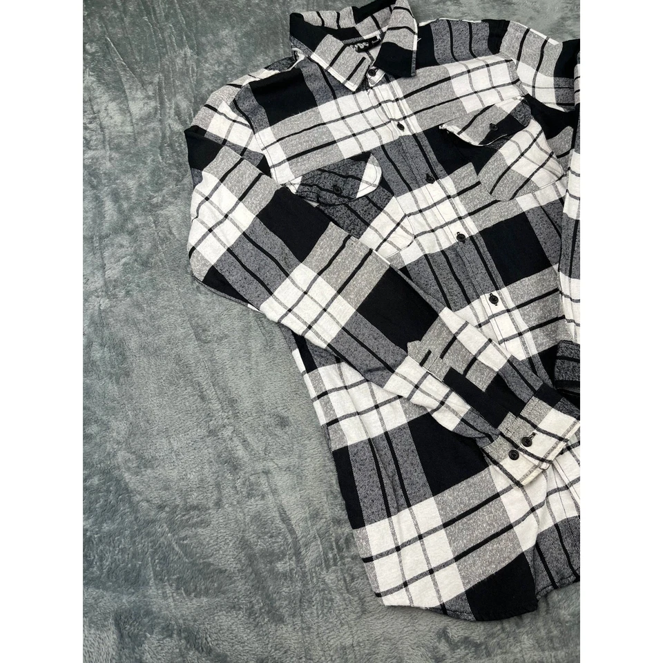 Hombre AC/DC Franela Cuadros Camisa L Negro Blanco Abotonado Manga Larga Banda Gráfico Foto 4 de 4