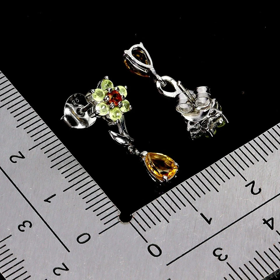 925 Sterling Silber Ohrringe Birne Citrin Peridot Edelstein No USA Einfuhr Fees - Bild 3 von 4