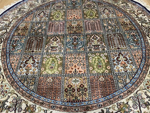 Oriental Round Persian Kashmir Handmade Knotted Silk Carpet Rug Decor 150x150 Fl - Picture 9 of 12