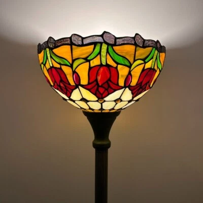 ENJOY DECOR LAMPS Tiffany Style Torch Floor Lamp Stained Glass Red Tulips LED Bulb 12"W*12'D*66"H