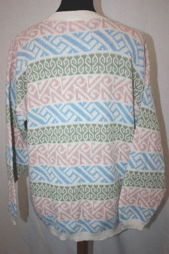 Vtg 80s Eva Pastel Nordic Style 100% Cotton Sweater USA Made Sz Medium - Picture 4 of 5