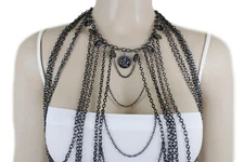Hot Women Black Body Metal Chain Jewelry Set Fashion Long Harness Necklace Coins