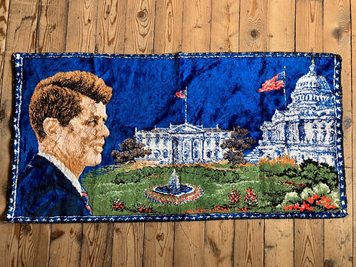 Vintage JFK President John F Kennedy Velvet Tapestry Wall Hanging