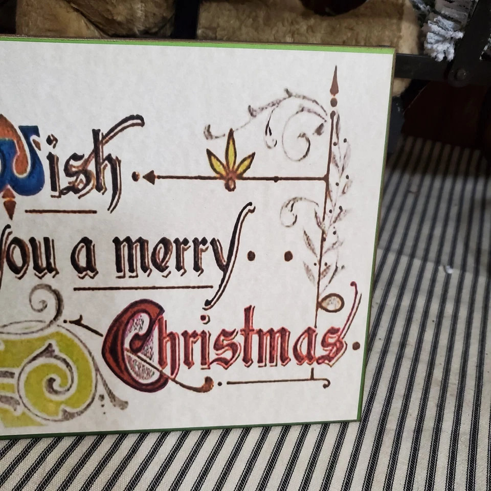 OLD PRIMITIVE VICTORIAN ANTIQUE VINTAGE STYLE MERRY CHRISTMAS WISH SCRIPT SIGN - Image 3 of 4