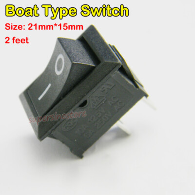 2 Pin Boat Type Switch 6A 250V/ 10A 125V Micro 21mm*15mm Black Seat Black Button