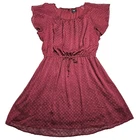 A.B.S. Swiss Dot Dress Womens 2X Wine Red Flutter Sleeve Elastic Tie Waist Short