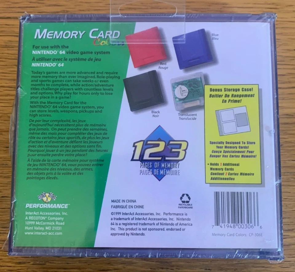NEW 256K PERFORMANCE Color MEMORY CARD FOR NINTENDO 64 + N64 STORAGE CASE - Image 2 of 2