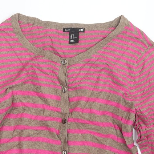H&M Womens Pink Crew Neck Cotton Blend Cardigan Size S - Picture 4 of 12
