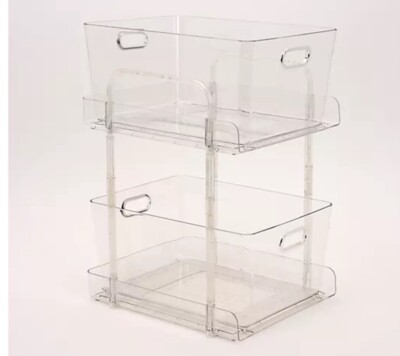 CELLA  2 Tier Sliding  Drawer Storage Bins Clear V57309 Organizer