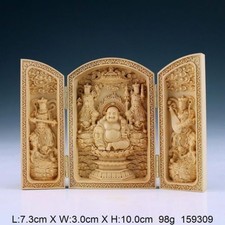 Boîte calligraphie statue de Bouddha sculptée en buis chinois exquise travail manuel
