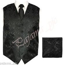 Black XS to 6XL Paisley Tuxedo Suit Dress Vest Waistcoat  Neck tie  And Hankie