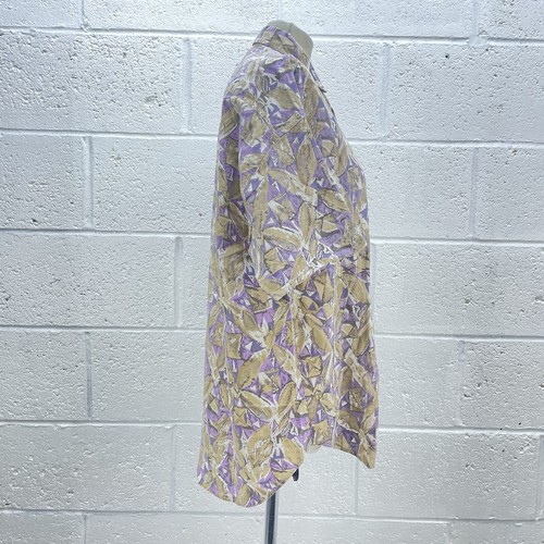 SOUTHWEST CASTLE FLORAL SUMMER SHIRT COTTON OVERSIZED SLEEVE PURPLE TAN UK M - Picture 4 of 6