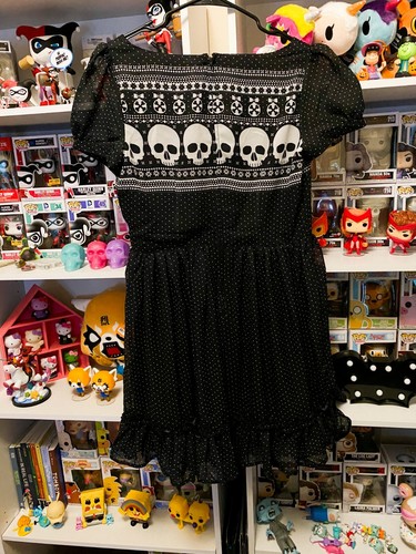 ModCloth x Hell Bunny Happy Skullidays polka dot Fair Isle skull dress medium - Picture 6 of 7