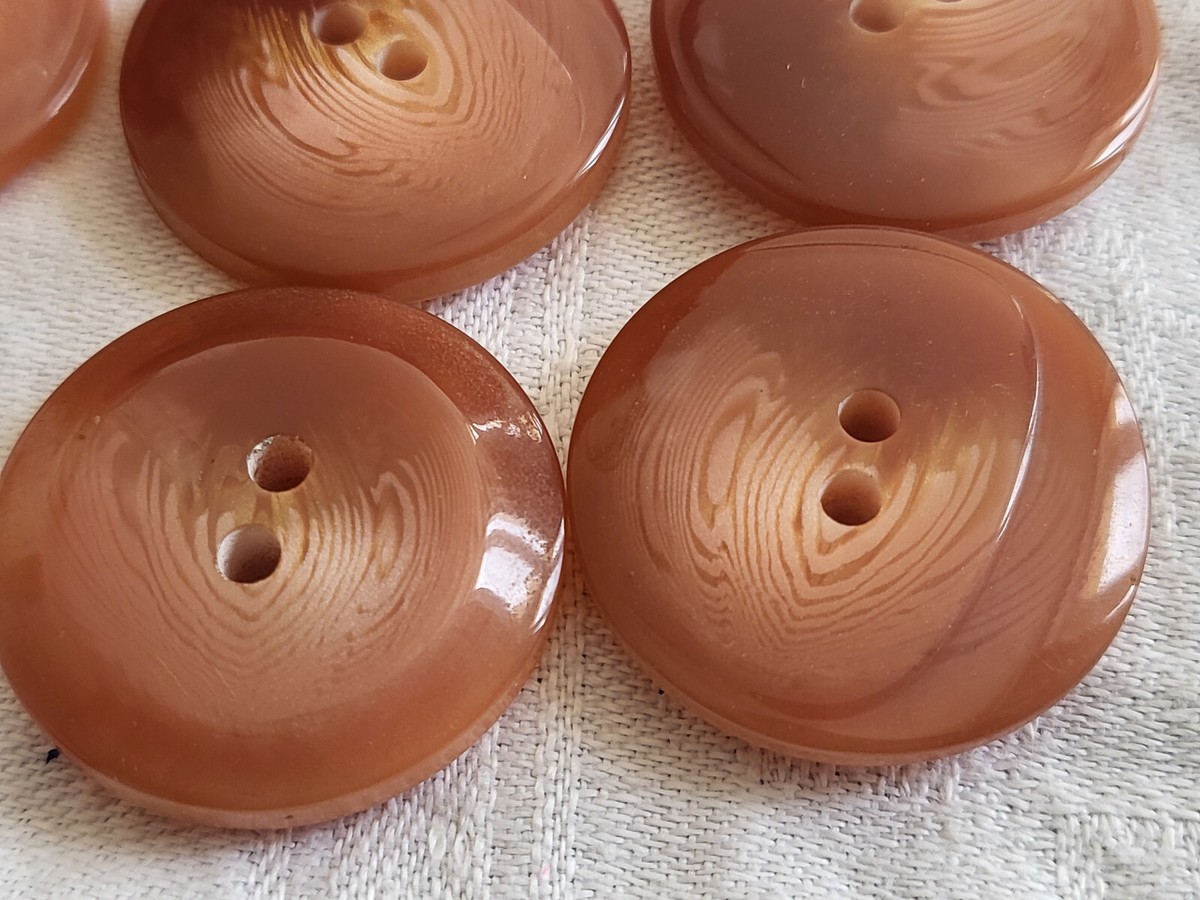 Lot De 5 Gros Boutons Vintage Marron - Effet Corne, Pied Cerclé Doré, Diamètre 2.7 Cm