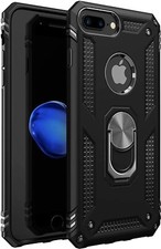For Phone 7Plus 8 Plus Heavy Duty Slim Magnetic Case Kickstand Ring Cover Black