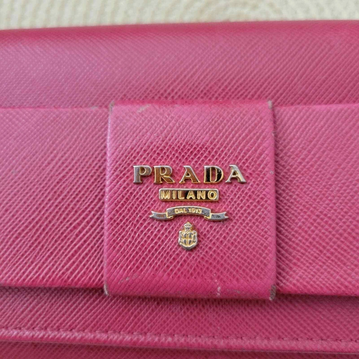 Prada Light Pink Bow Saffiano Leather Zippy Wallet