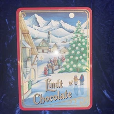 VTG Lindt Chocolate Lindor Truffles Christmas Rectangular Tin 6.5” X 9” X 2.75”