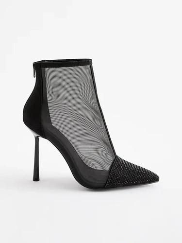 Next Black Sequin Mesh High Heel Ankle Cage Boots Size 4 37 Evening Party Prom - Picture 3 of 6