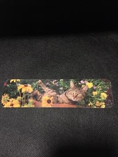 Vintage 1996 Tab-Marks Antioch Bookmark Cat With Sunflowers