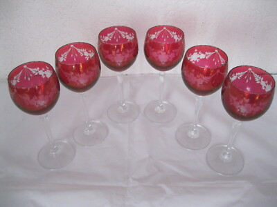 6 Vintage Weingläser Weißwein Dessertwein Gläser rot mit Schliff Bauernblumen