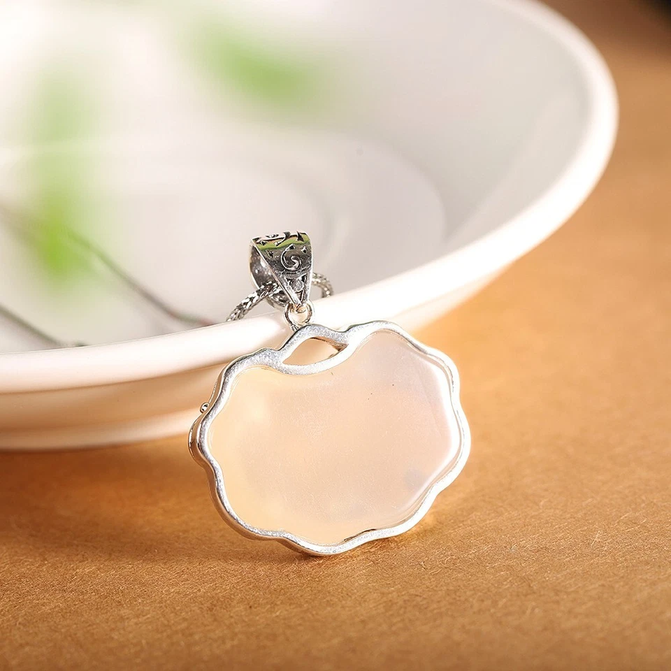 I03 Ciondolo Due Drago Creature Mitiche Sur Bianco Calcedonio Argento Sterling - Immagine 4 di 4