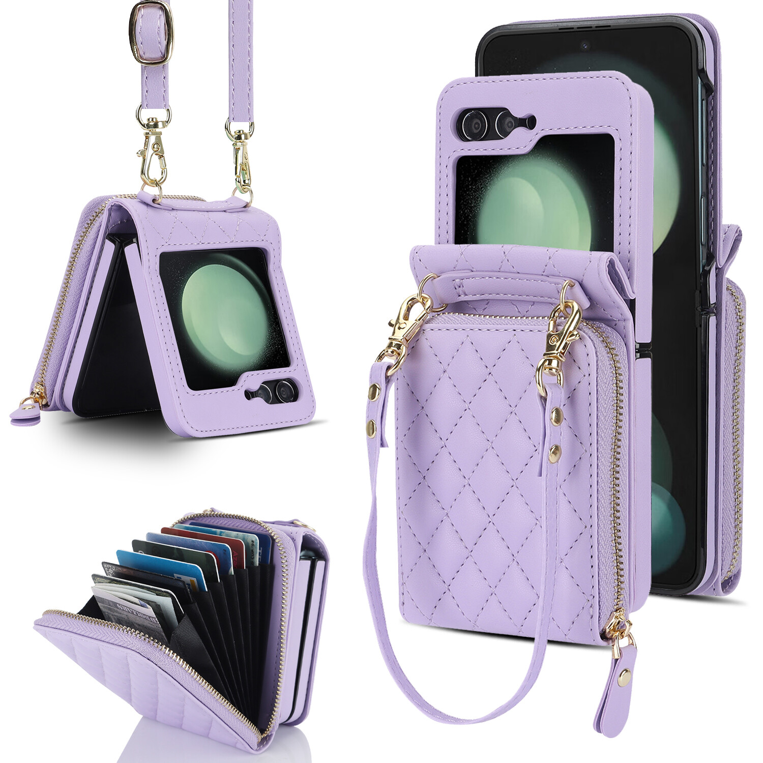 Shockproof Card Wallet Phone Case with Strap for Samsung Galaxy Z Flip 6 5 4 3