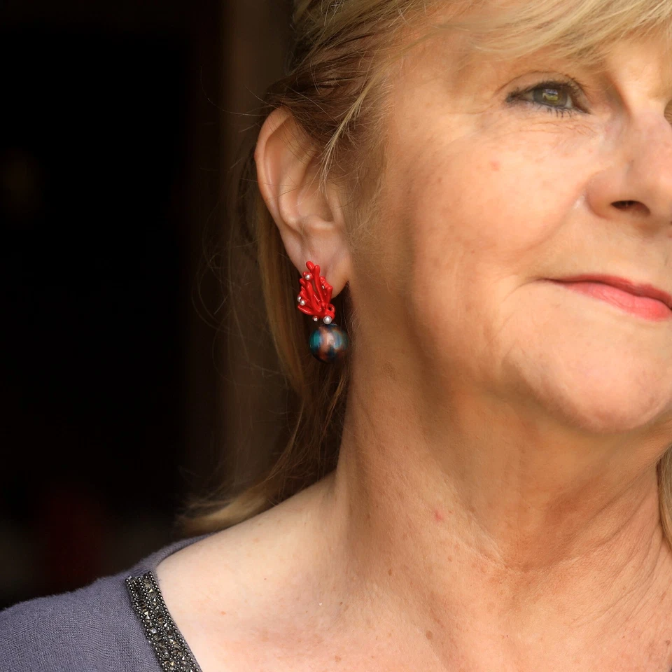 Clip Ohrringe Nicht Durchstochen Koralle Email Rot Harz Grün Blau DZ1 - Bild 4 von 4