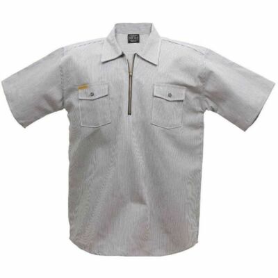 トップス Raleigh 1977 PRISON SHIRTS PRISON BLUES PRSN BLU Hickory Stripe 1/4 Zip Short Sleeve Shirt