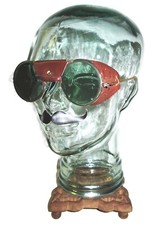 Antique Willson Green Leather Goggles Safety Glasses Vtg Old Spectacles