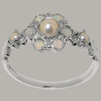Solid 925 Sterling Silver Full Pearl & Opal Womens Ring - Sizes J to Z