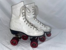 VTG WOMENS 7 WHITE ROLLER DERBY URETHANE WHEELS LACED LEATHER SKATES