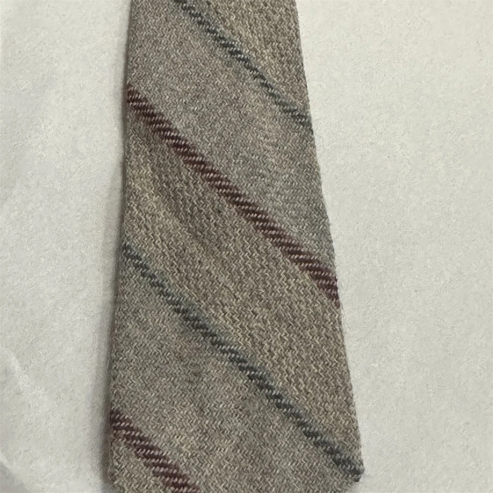 Corbata Churchill vintage tejida a mano gris tweed diagonal azul rojo Foto 2 de 4