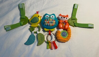 Infantino Go Ga-Ga Car Seat Mobile Musical Travel Bar Bird Owl Fox Mirror Toy