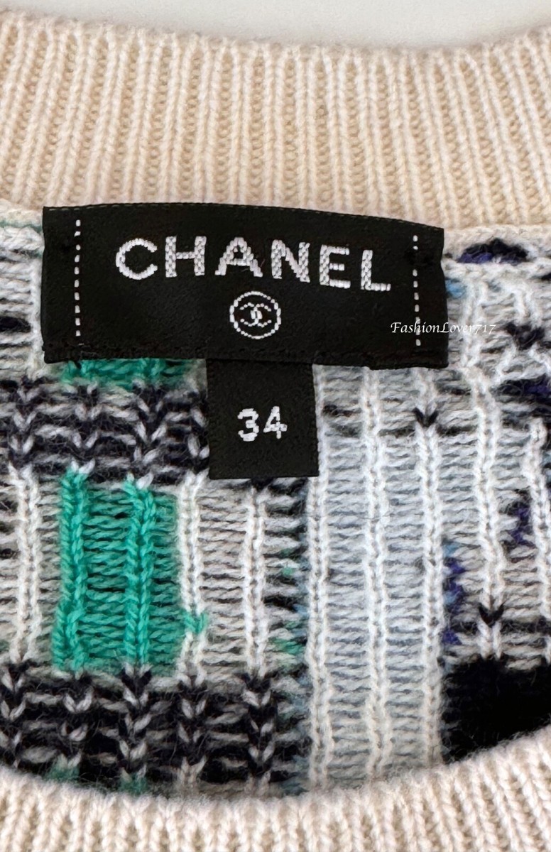 NEW CHANEL 21K CC ECRU MULTICOLOR CC LOGO CASHMERE SWEATER 34 | eBay