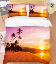 3D Beach Tree Sunset Landscape Quilt Cover Set Bedding Sets Pillowcases Queen