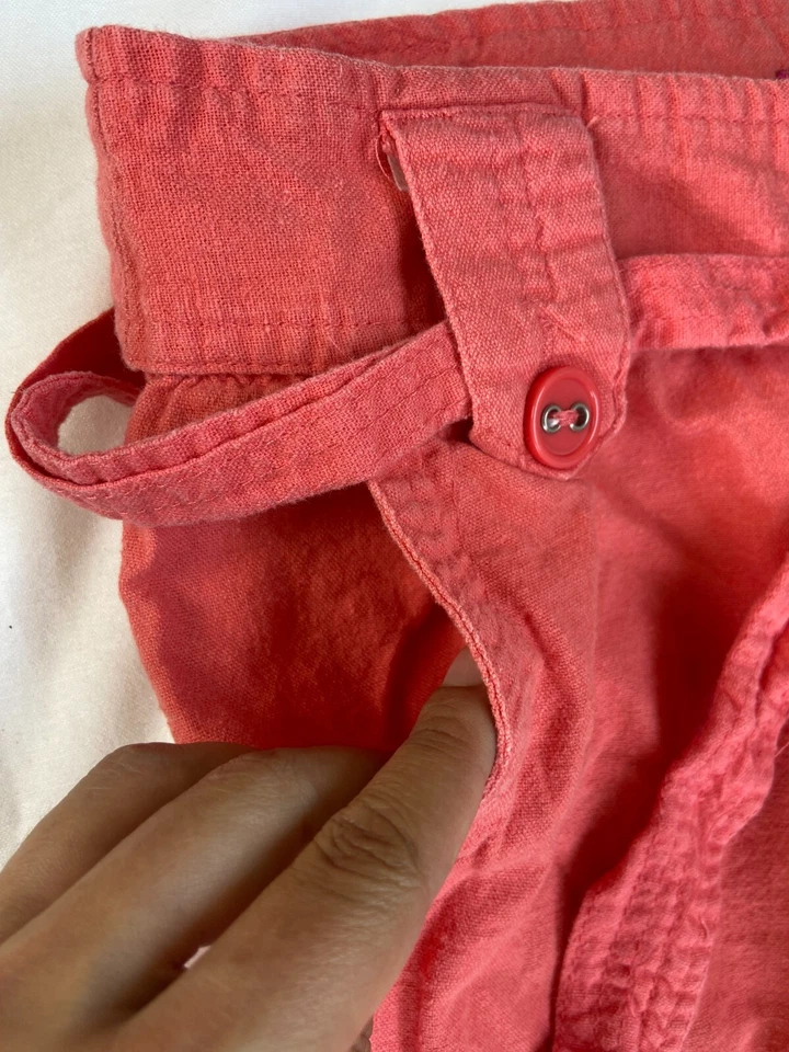 Body Central Mujer 100% Lino Acampanado Pantalones Talla S Coral Naranja Verano Corbata Cinturón Foto 4 de 4