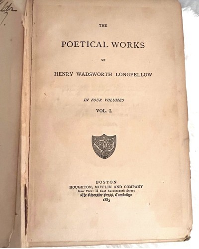 Vintage 1885 Longfellow Poetical Works Vol I Cambridge Edition Hardcover Ex Libr - Bild 4 von 9