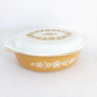 Vintage 1970s Pyrex Butterfly Gold 2-1/2 Qt. Oval Casserole Dish #045 - with Lid