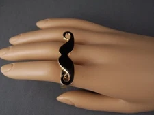 Gold Black mustache Double 2 two finger cocktail ring moustache handle bar