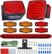 12V LED Trailer Lights Kit Square Stop Turn Tail Red Amber Side Marker Camper RV