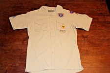 Boy Scouts of America BSA Men's Shirt Tan Small 100 Supplex Nylon Sewn Patches