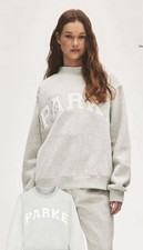 PARKE Women's Varsity Mockneck Sweatshirt GREY WHITE Oversized L-XL SOLD OUT HTF